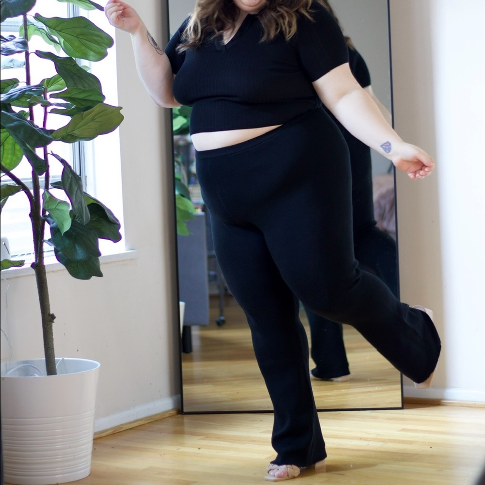 Black Knit Bell Bottom Pants